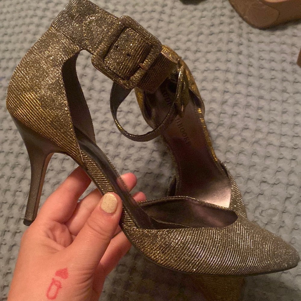 Audrey Brooke Metallic Animal Print Heels